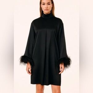 Sleeper Feather Trim Statin Mini Dress